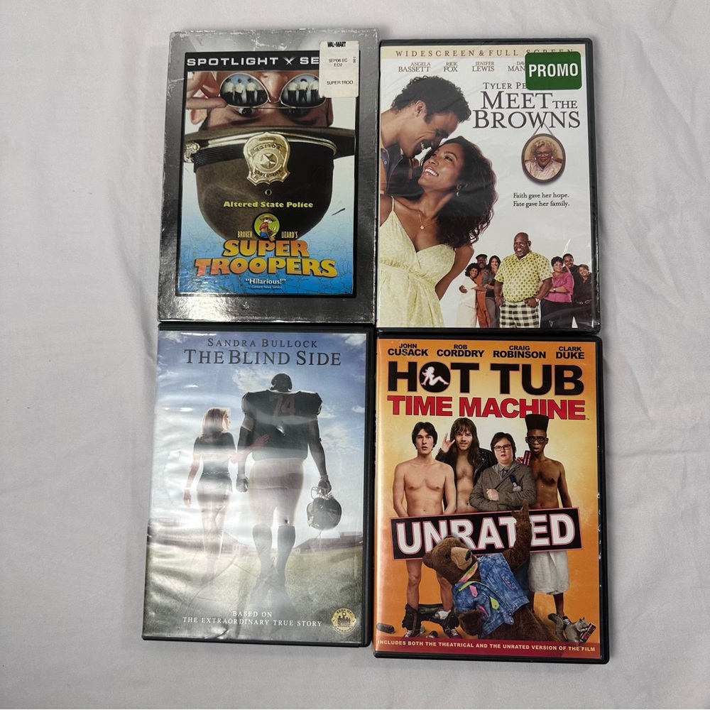 DVDs Lot of 4– Hot Tub Time Machine, Blind Side, Super Troopers, Meet The Browns